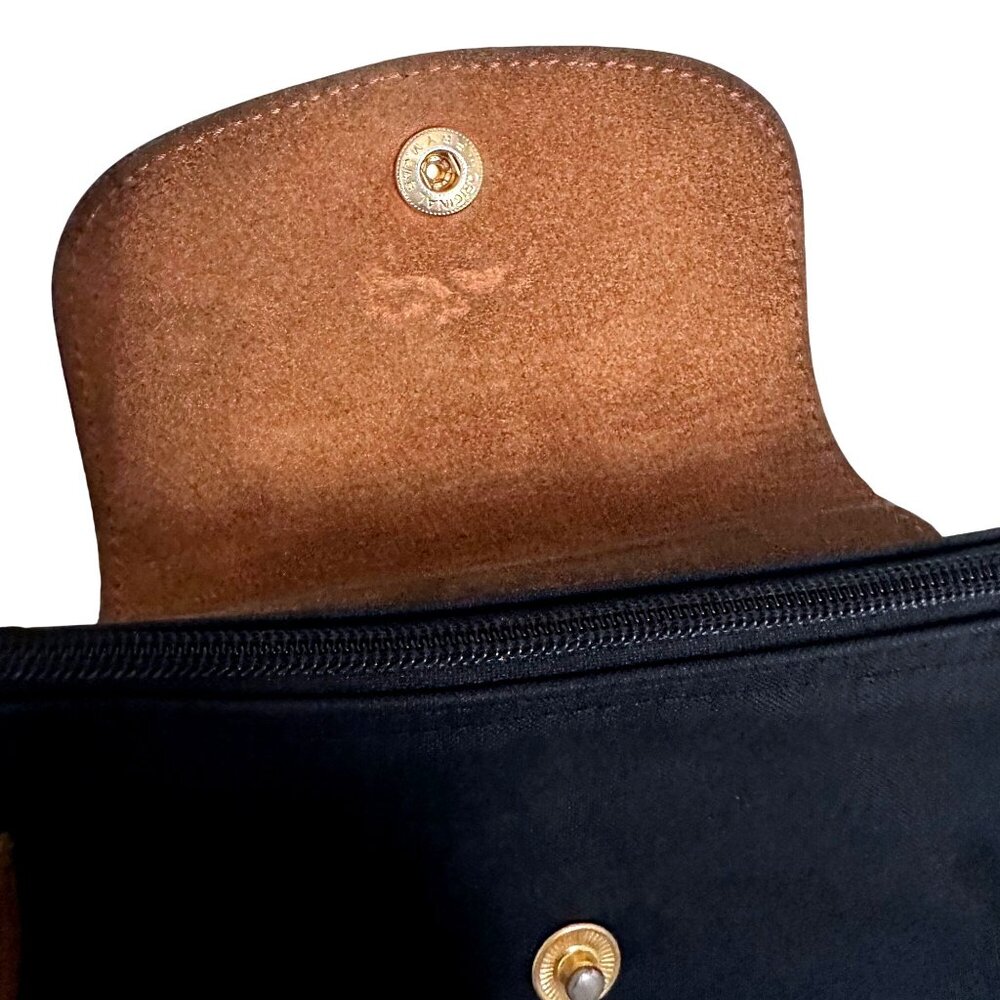 Longchamp Le Pliage Shopping MODÈLE DÉPOSÉ Black w/ Brown Leather Trim Tote Bag - Picture 6 of 11